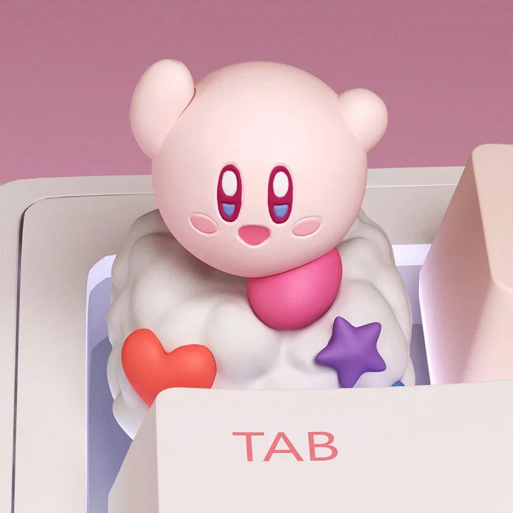 Vibrant handcrafted 3D resin artisan keycap depicting a joyful, happy Kirby character, sculpted for the ESC key.