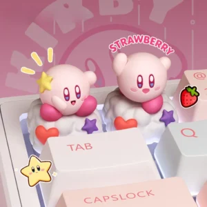 Vibrant, handcrafted 3D resin Kirby artisan keycap for ESC key, showcasing a sculpted Kirby character in artistic detail.