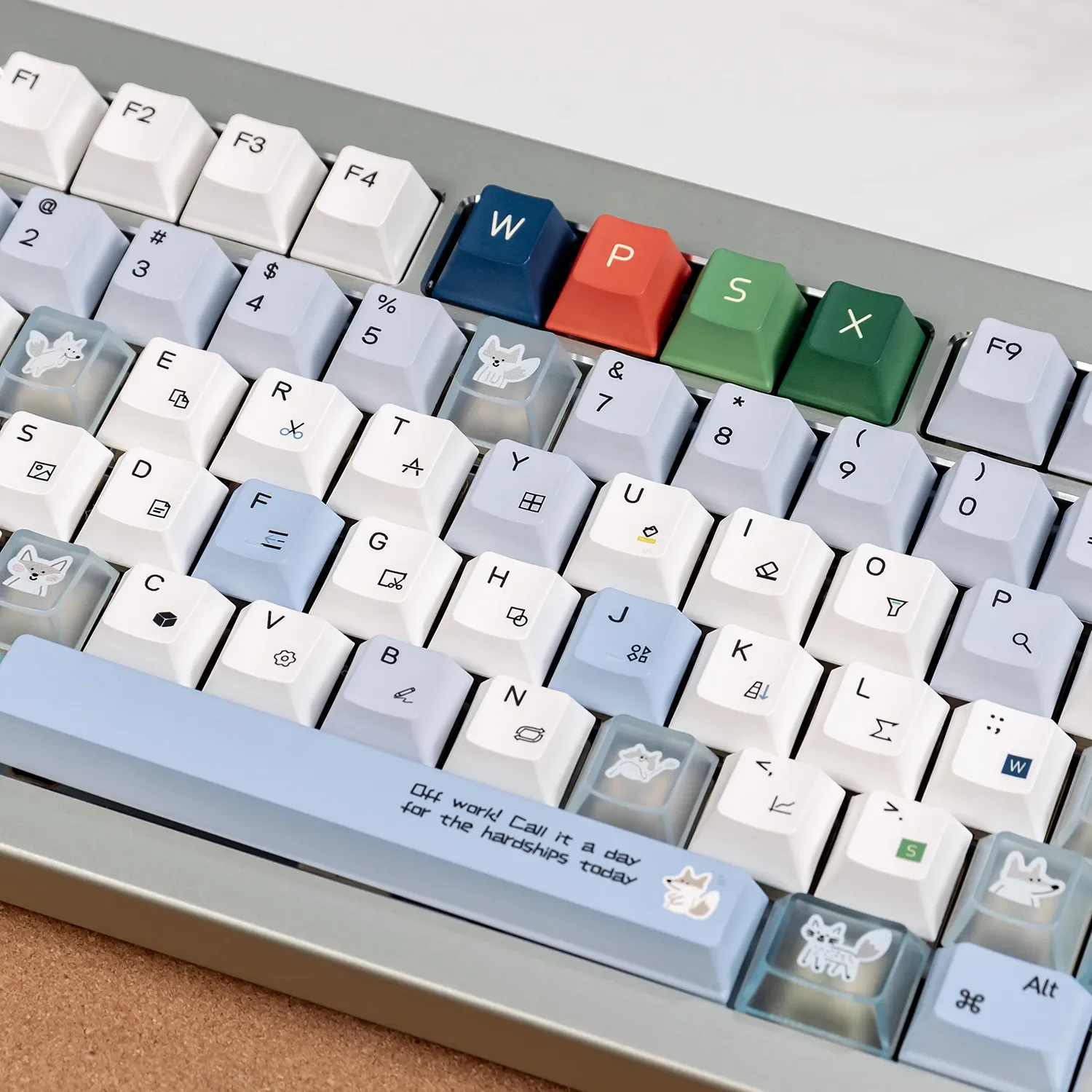 Explore the full artistic charm of the Lazy Fox Keycap Set in this gallery, highlighting the whimsical collage art and premium PBT+PC material.