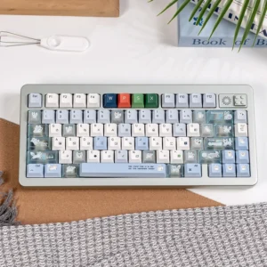 Premium PBT+PC Lazy Fox keycaps set, showcasing the whimsical artistic collage design for a unique custom keyboard aesthetic.