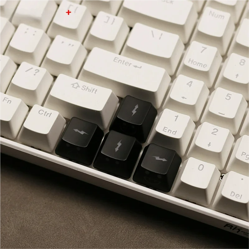 Playful Lightning Cloud Movement Control Keycaps from a dynamic angle, showcasing the translucent ABS material and vibrant RGB glow on the WASD/arrow set.