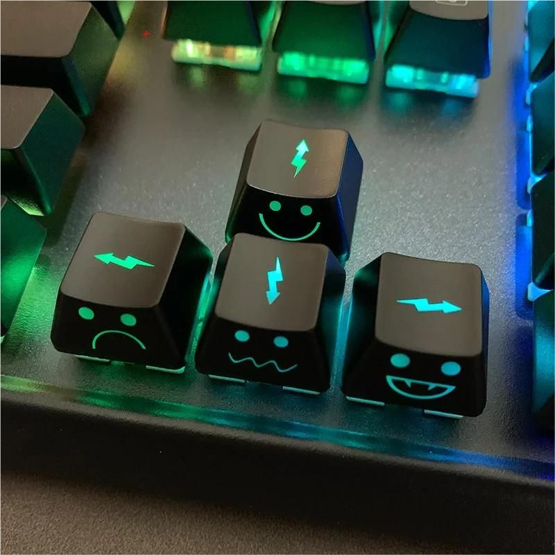 Lightning Cloud Movement Control Keycaps: Multiple angles of the unique 'Lightning Kid' backlit WASD and arrow keys, showcasing translucent design for vibrant RGB.