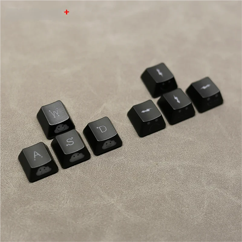 Four vibrant Lightning Cloud Movement Control Keycaps in translucent ABS, showcasing the unique energetic design for an electrifying RGB setup.