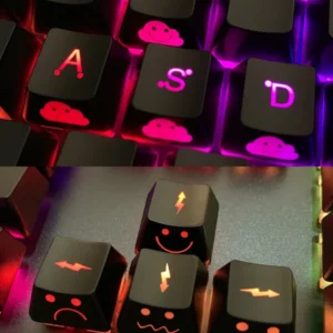 Lightning Cloud Movement Control Keycaps, featuring the unique glowing character design on translucent ABS for vibrant RGB light.