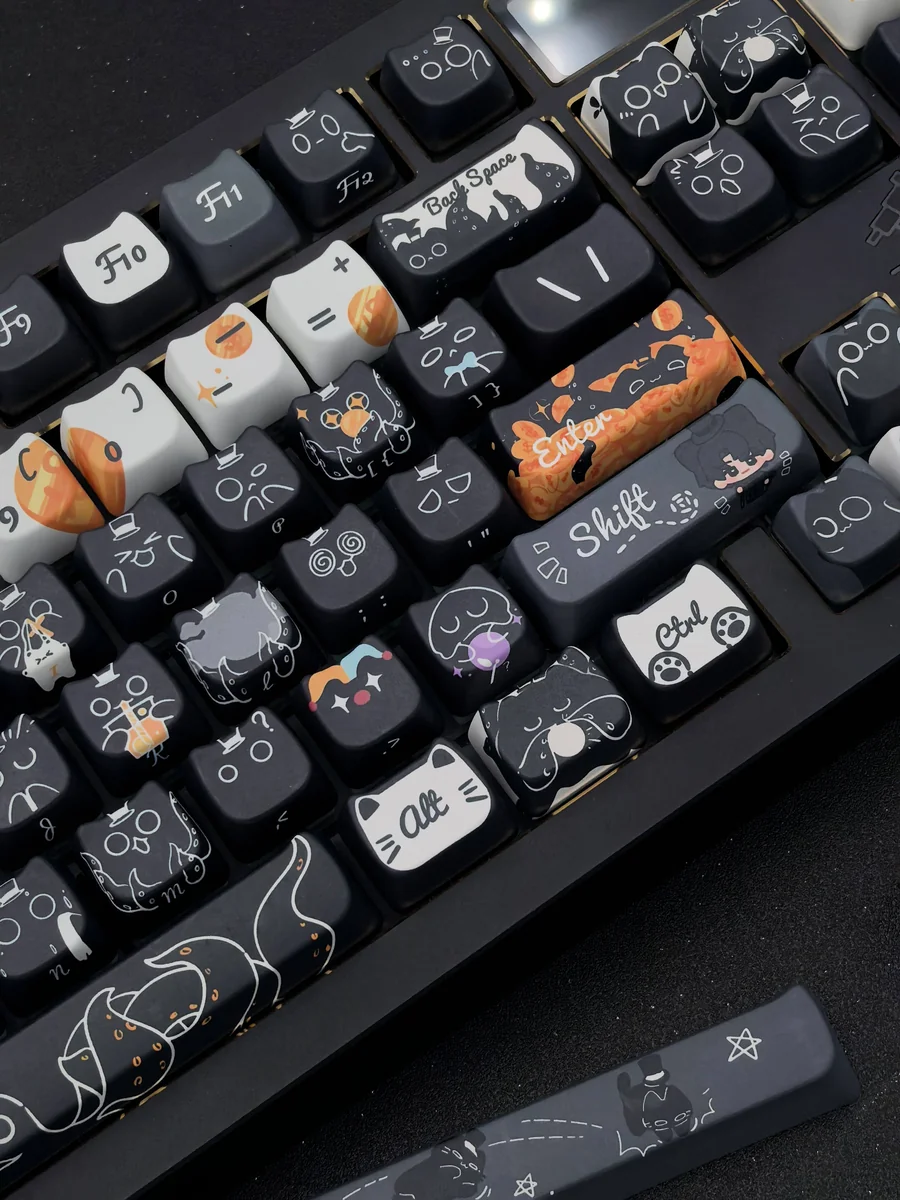 A collection of Lord Mysteries Klein Moretti keycaps, showcasing exclusive whimsical illustrations and mystical fantasy motifs from multiple artistic angles.