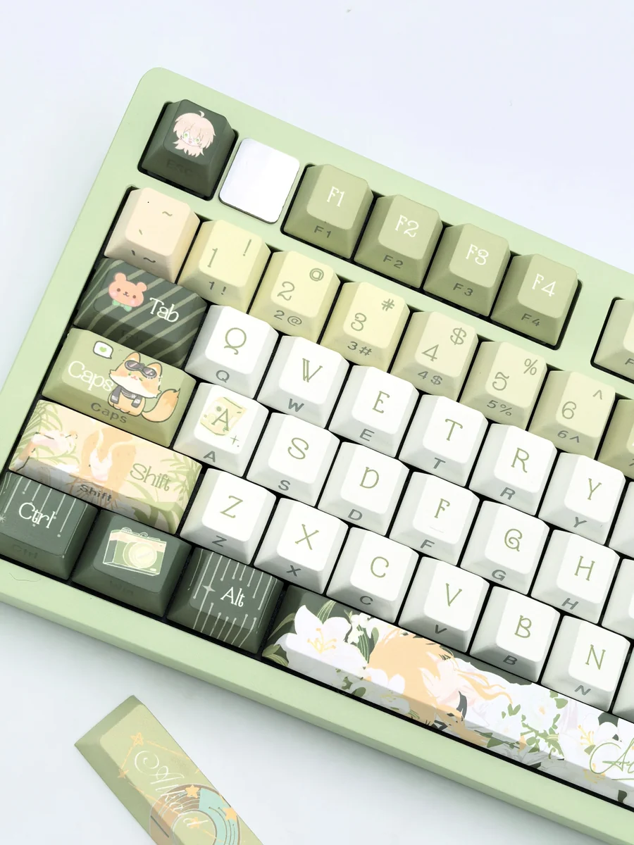 Gallery of the elegant Lu Chen collectible keycap set, showcasing its unique side-engraved details and minimalist artistry from multiple angles.