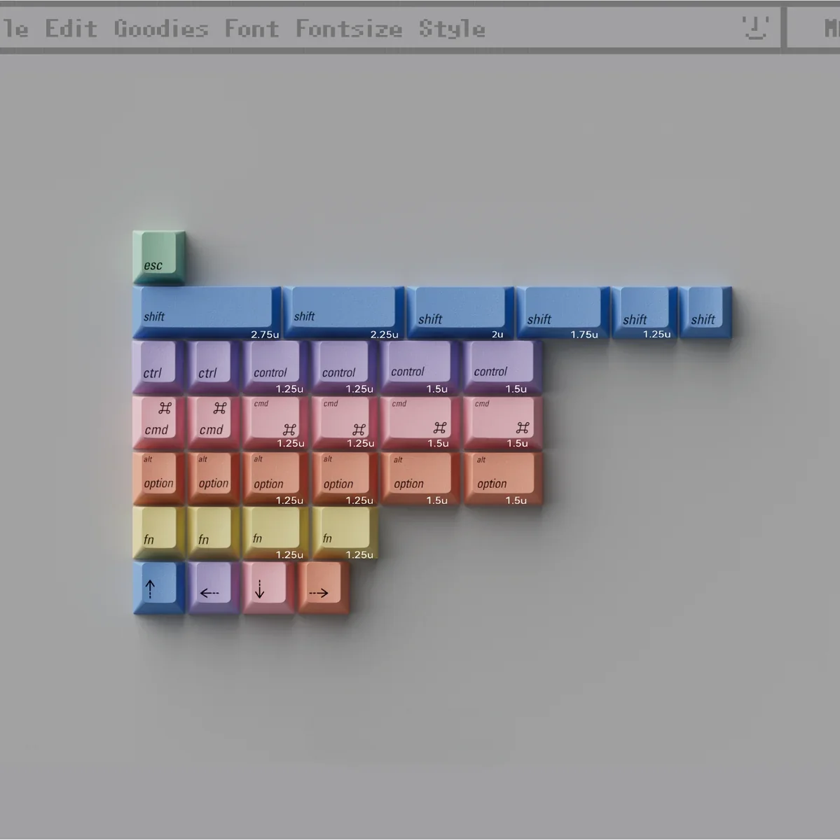 Mac Color Keycaps Set silk-printed aesthetic set showcasing various angles, crisp colorful legends, and modern minimalist design on clean white bases.