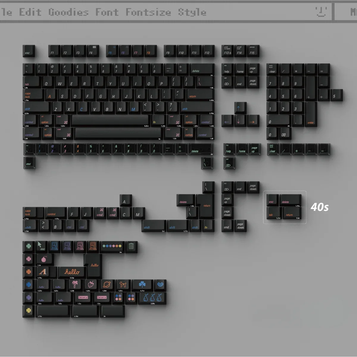 Mac Color Keycaps Set gallery: premium silk-printed, Mac-inspired, super-sensory. Crisp legends on clean white bases.