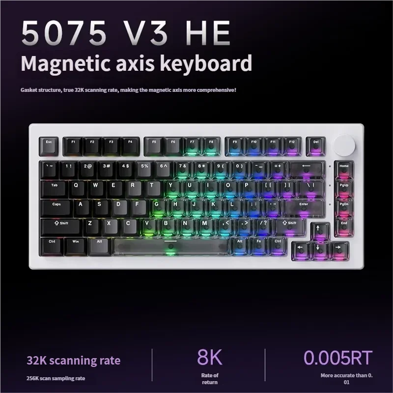 Sleek 5075 V3 Magnetic Gaming Keyboard in black transparent, highlighting ultra-responsive magnetic switches and gasket-mounted precision.