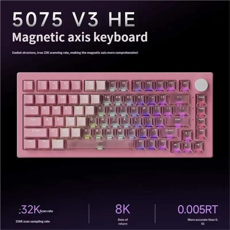 5075 V3 Magnetic Gaming Keyboard. Sleek two-tone black transparent design, ultra-responsive switches, and gasket-mounted precision.
