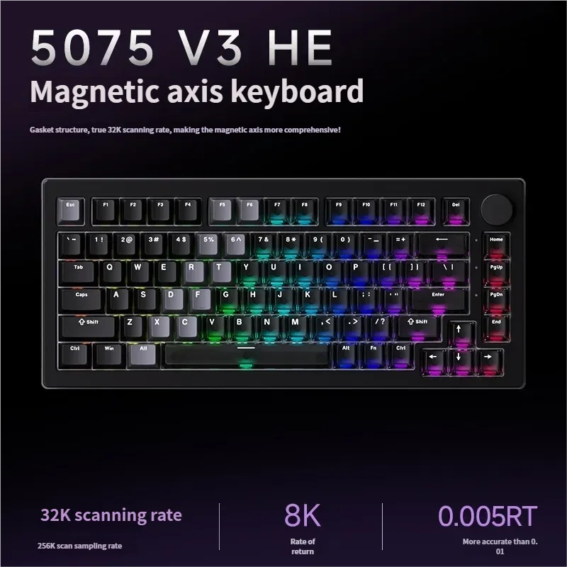 5075 V3 Magnetic Gaming Keyboard. Sleek two-tone black transparent design emphasizes ultra-responsive switches and gasket-mounted precision.