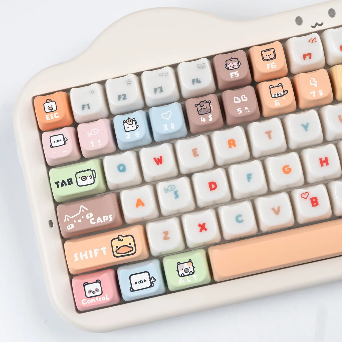 Charming Cartoon Zoo MAO Keycap Set with vibrant pastel cartoon zoo animals, smooth matte finish, and magnetic switch compatibility.