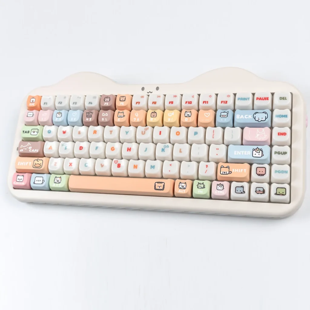 Cartoon Zoo MAO Keycap Set showcasing playful zoo animals, smooth matte pastel finish, and magnetic switch compatibility.