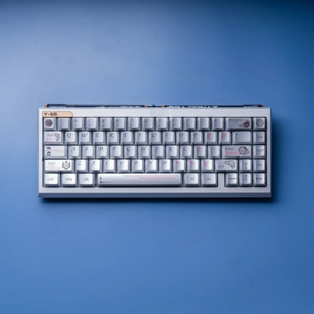 Steampunk PBT Magnetic Keycap Set: aged industrial metallic design with gears and vintage sci-fi motifs, optimized for magnetic switch keyboards.