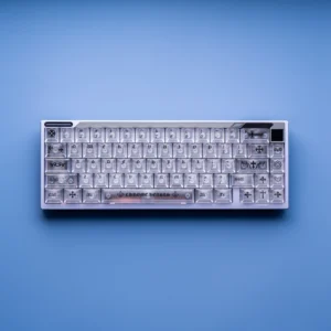 Ethereal translucent white frosted PC magnetic keycaps set features gothic contours and magnetic switch compatibility for a premium keyboard.