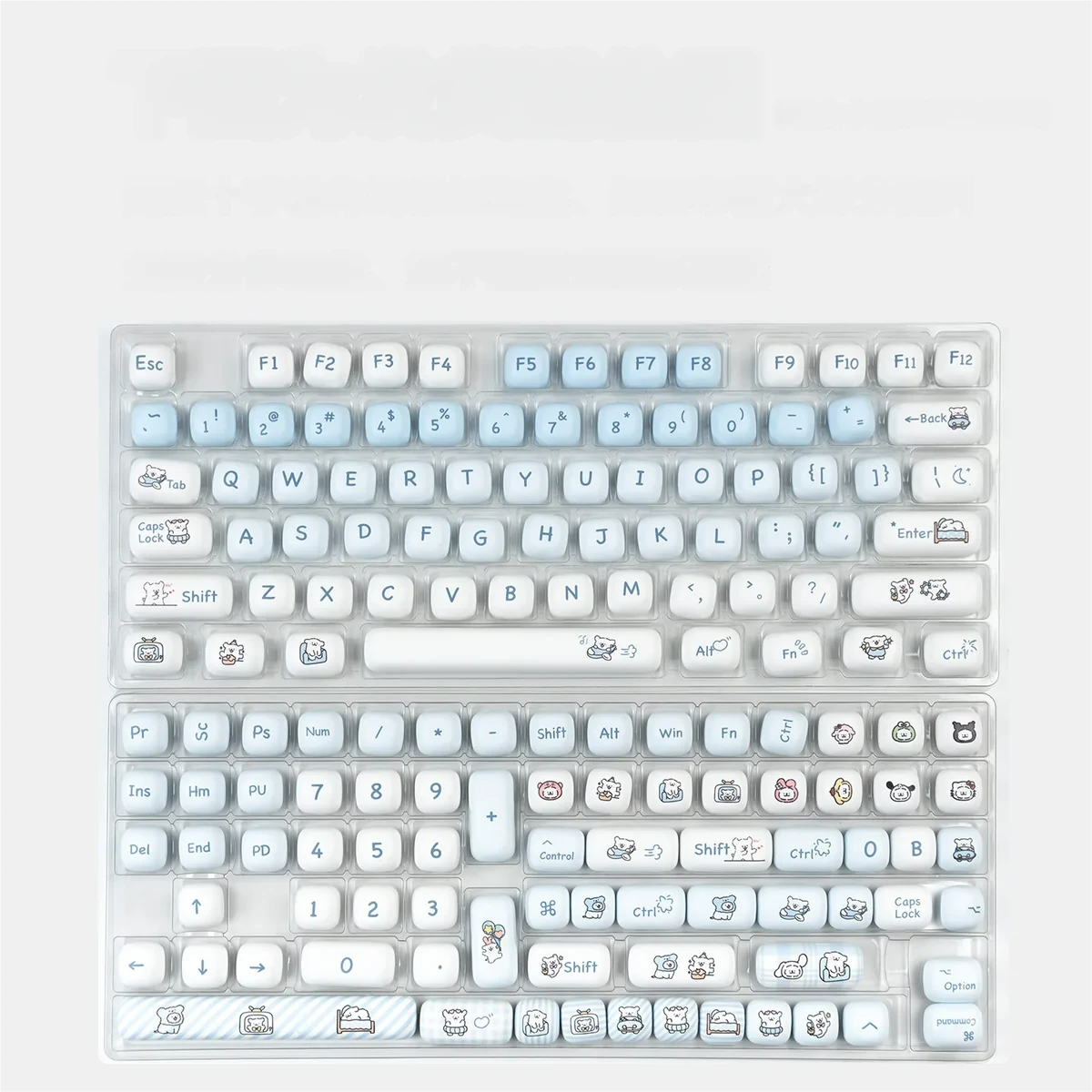 Playful Maltese Dog MOG Keycap Set, shown from multiple angles, featuring whimsical dogs and magnetic switch compatible MOG profile.