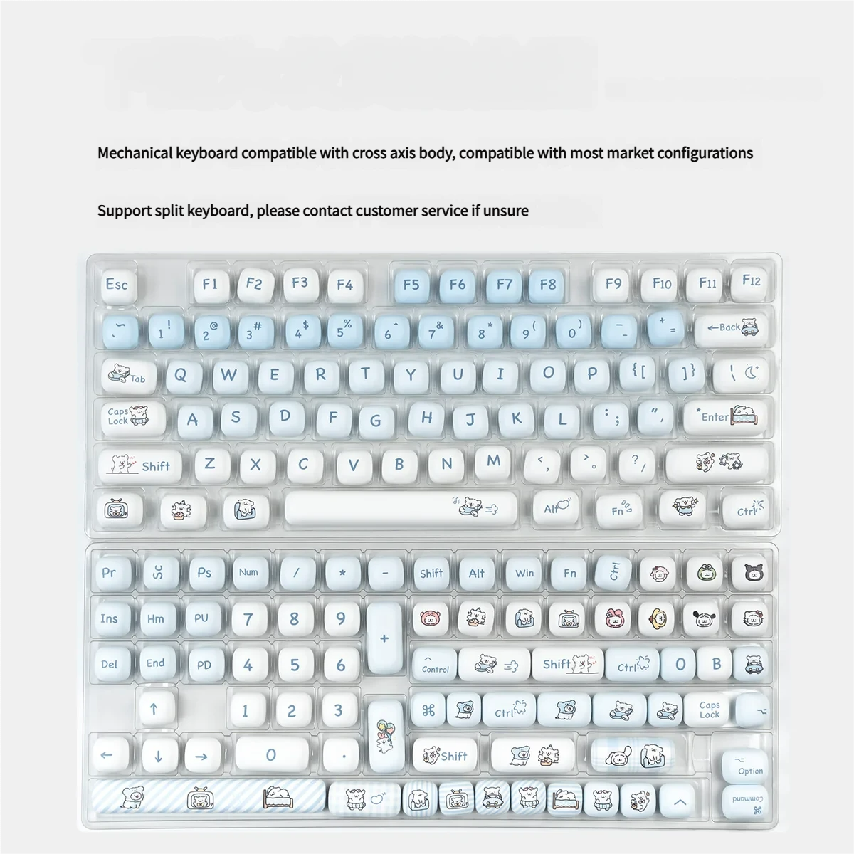 A collection of Playful Maltese Dog MOG Keycap Set shown from various angles, highlighting the whimsical dog and their magnetic switch compatibility.