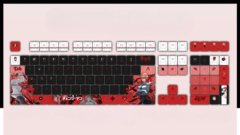 Exclusive Makima Chainsaw Man PBT backlit keycap set. Iconic character art with translucent design enhances the dark anime aesthetic for enthusiasts.