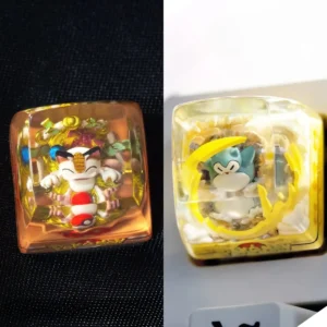 Playful handcrafted luminous Pokemon: Meowth & Snorlax Transparent Keycaps crafted from vibrant, glossy translucent resin, showcasing its cute design.