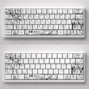 Monochrome Kaori Miyazono anime keycaps set featuring a detailed black and white line art style, perfect for personalizing mechanical keyboards.