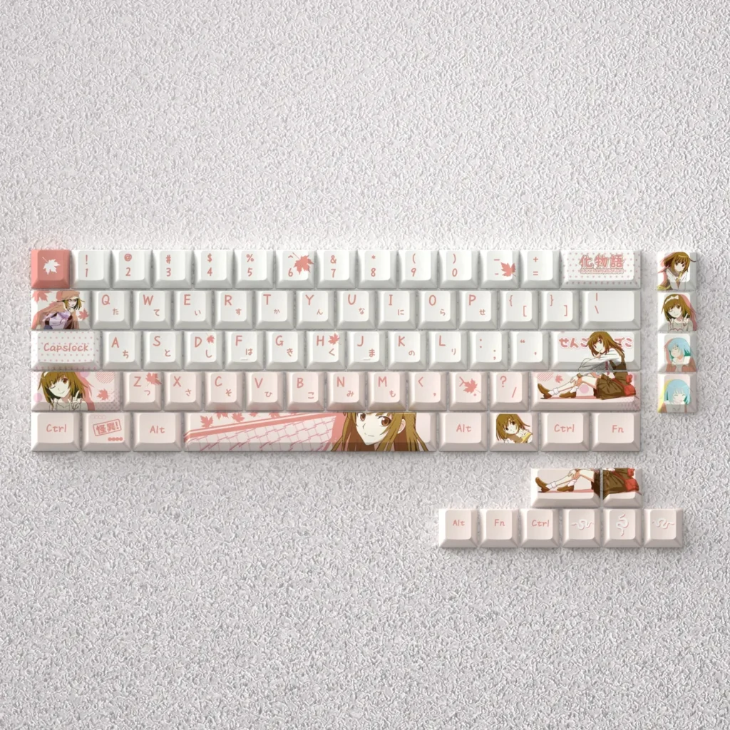 Monogatari Keycaps Set: Nadeko Sengoku PBT dye-sub custom keycap set, highlighting elegant anime art and premium durability.