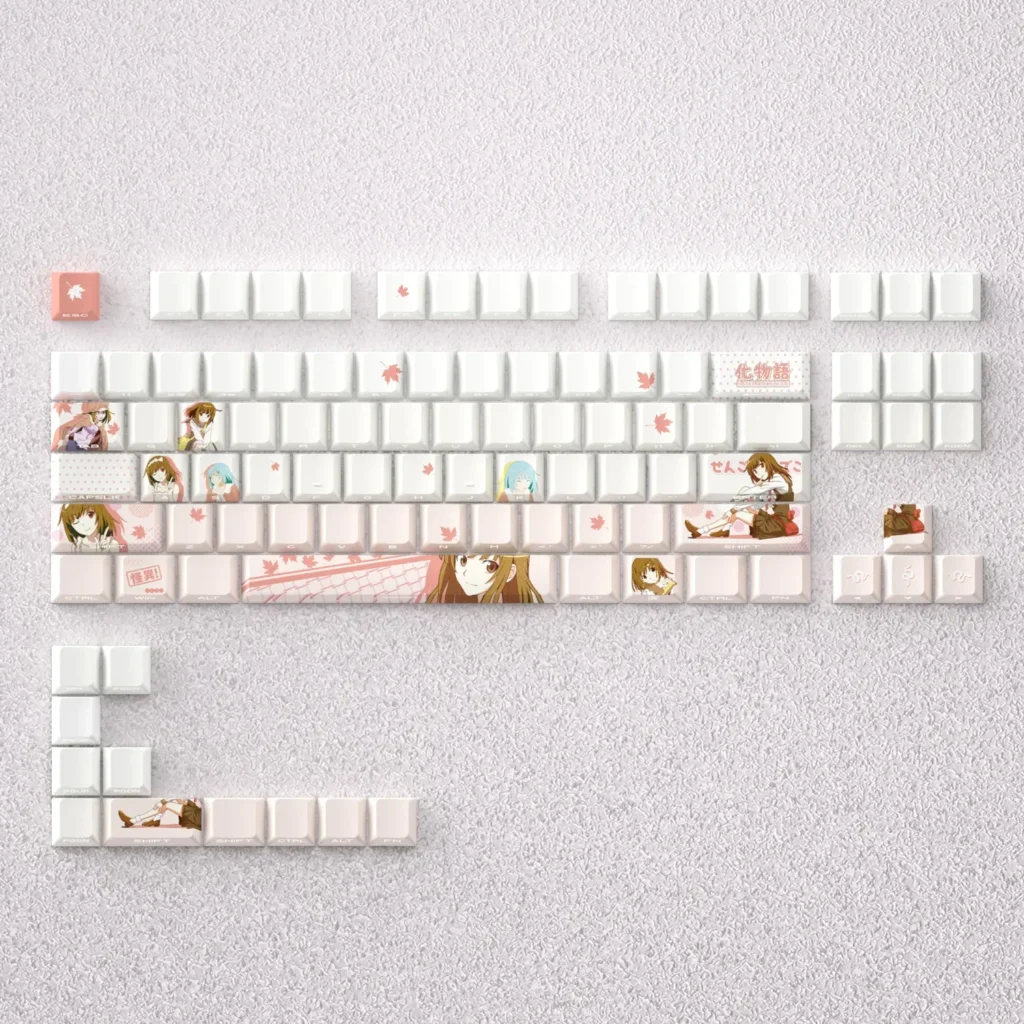 Monogatari Keycaps Set: Nadeko Sengoku PBT dye-sub custom keycap set, featuring elegant anime art and durable PBT texture.