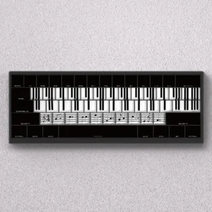 Ethereal Castle in the Sky Musical Note Cherry Keycap Set, showcasing iconic piano key designs and vibrant side-lit PBT keys for a musical artistic feel.