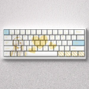 Exclusive Nisekoi Kirisaki Chitoge PBT keycap set displayed, featuring vibrant anime character art for 60% mechanical keyboards.