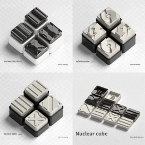 Nuclear Cube Series Keycaps showcasing its premium geometric industrial design with high-contrast textured finishes, perfect for gaming.