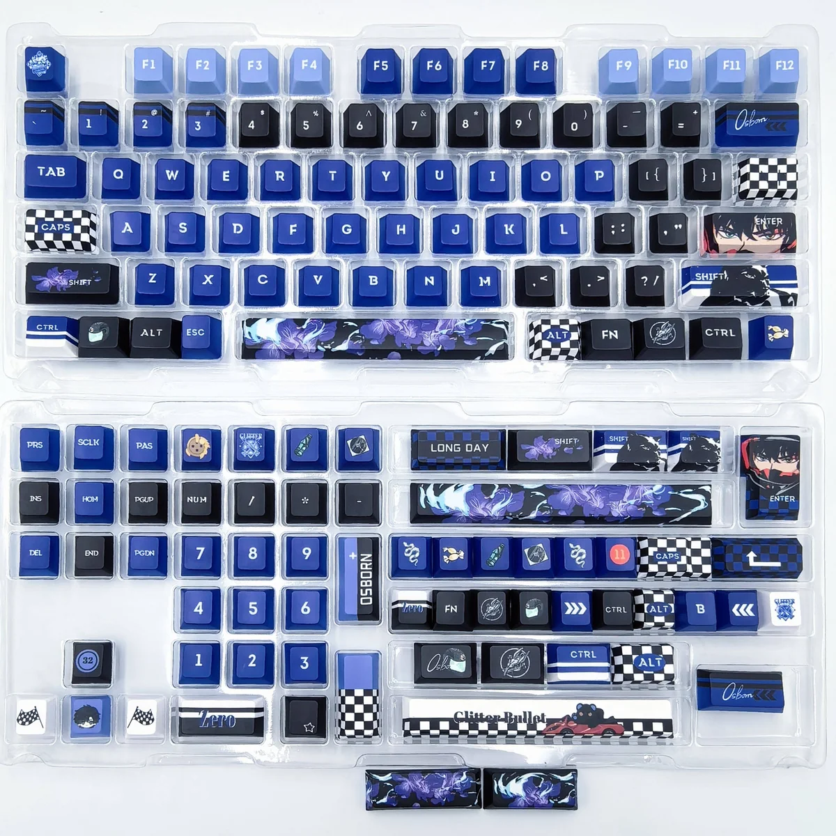 Osborn Keycaps Light & Night Exclusive Set, shown from multiple angles. Elegant, character-inspired designs reveal Osborn's refined aesthetic.