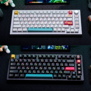 Crisp CherryBomb PBT keycaps set with vibrant accents, highlighting the durable dye-sublimated Cherry set for playful mechanical keyboard.