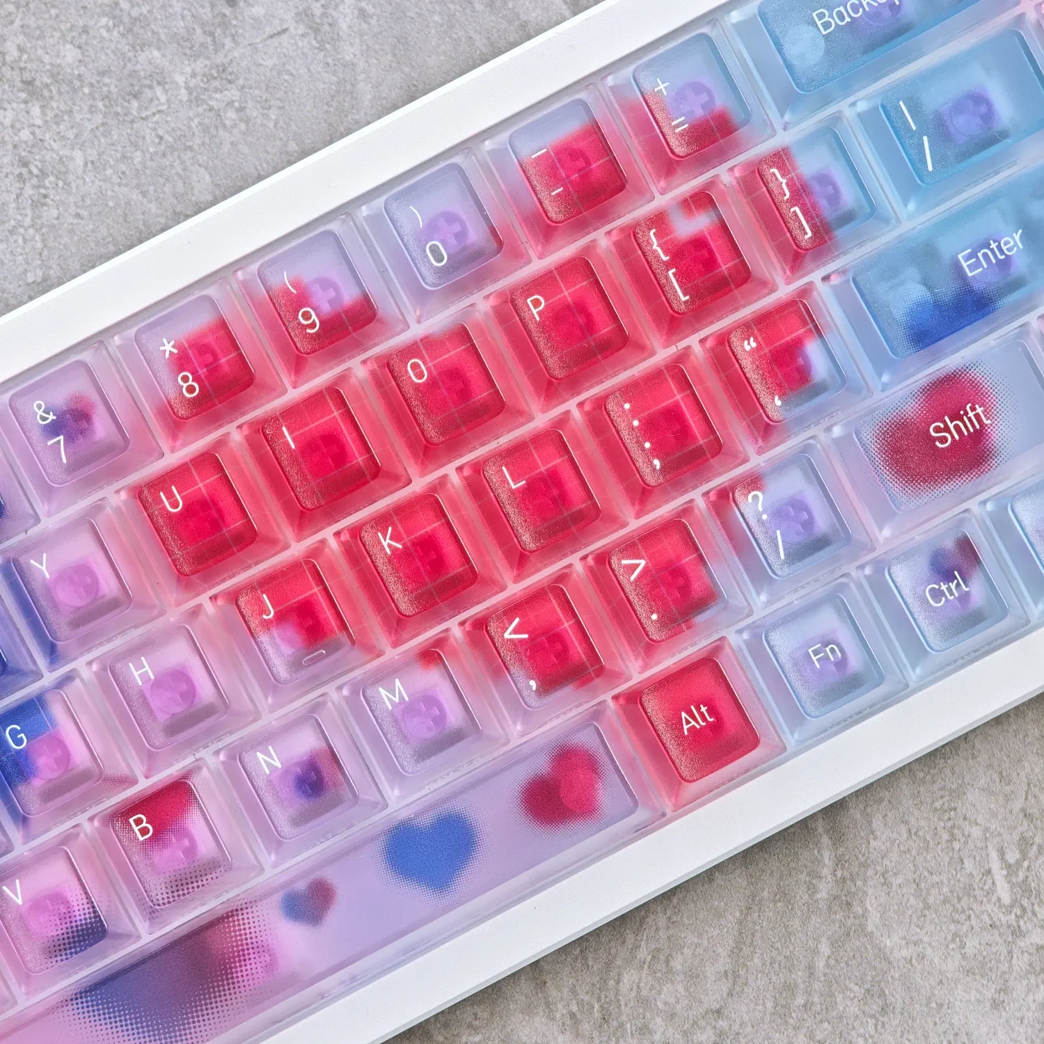 A collection of Ethereal Glow PC Keycap Set images showcasing their premium misty translucent design and backlight-ready elegance from various angles.