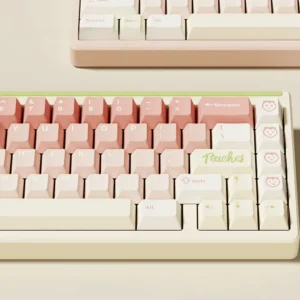 Soft Peach Pink Keycaps set: A charming full set of durable Dye-Sub PBT keycaps, perfect for a cozy and gentle aesthetic.