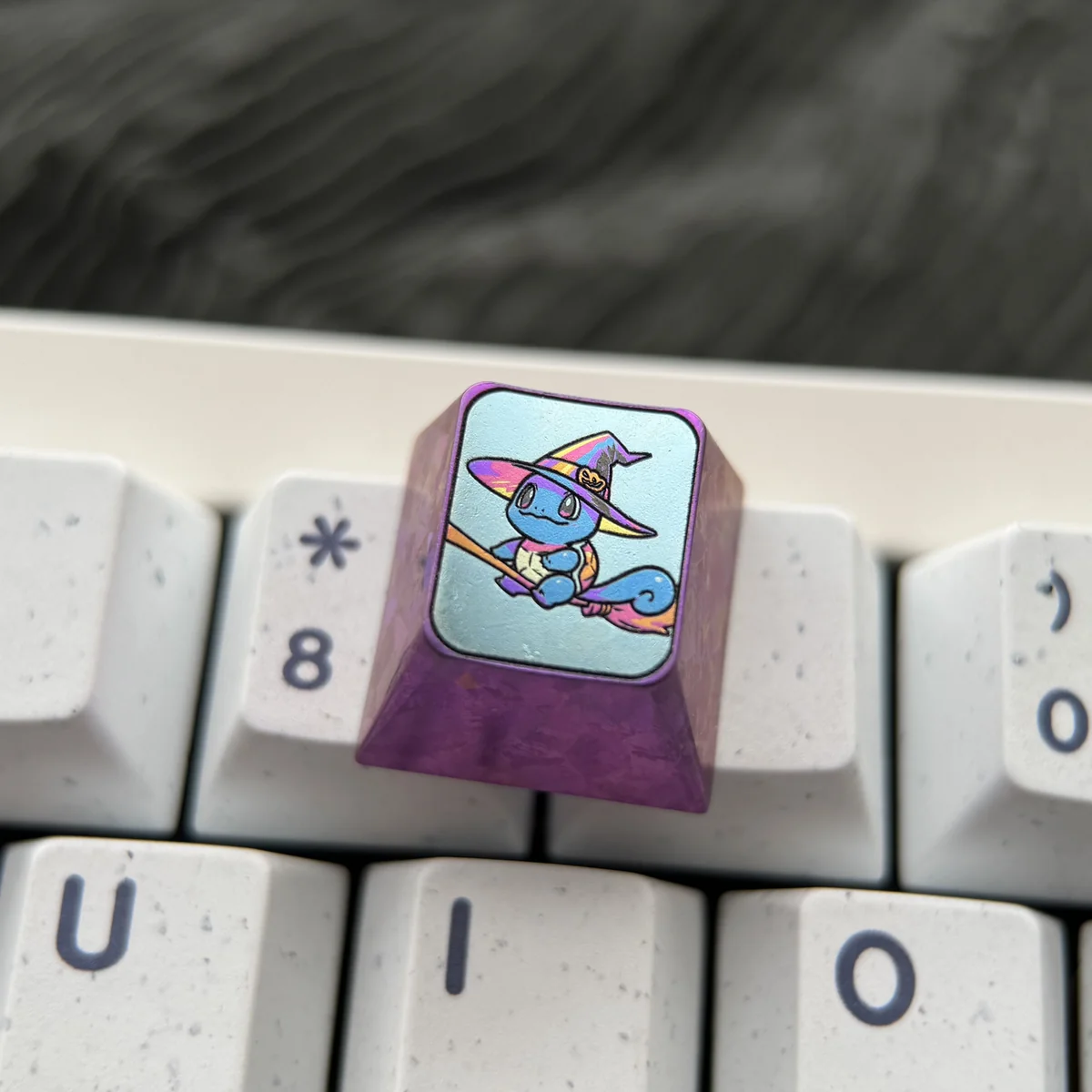 Vibrant titanium Pokemon Halloween keycap featuring a playful Vampire Pikachu in intricate detail for custom ESC.
