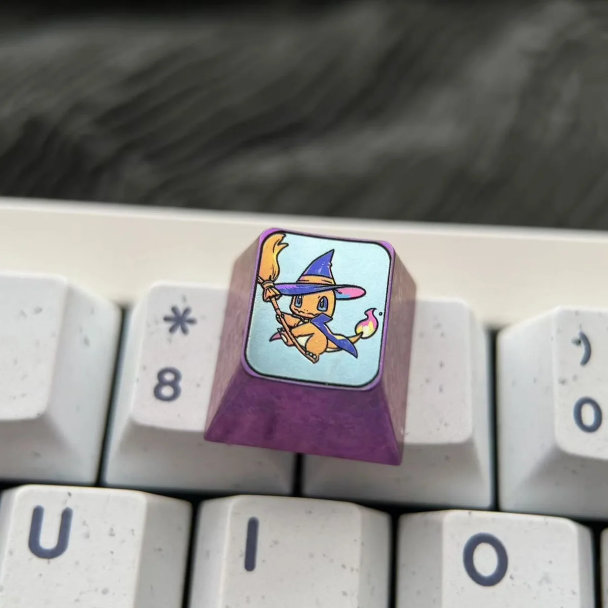Premium titanium Pokemon Halloween ESC keycap, a vibrant collectible featuring an intricately detailed Gengar in a playful ghost costume.