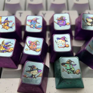 Premium Titanium Pokemon Halloween ESC keycap, a vibrant anime-style collectible with intricate metallic details for custom keyboards.