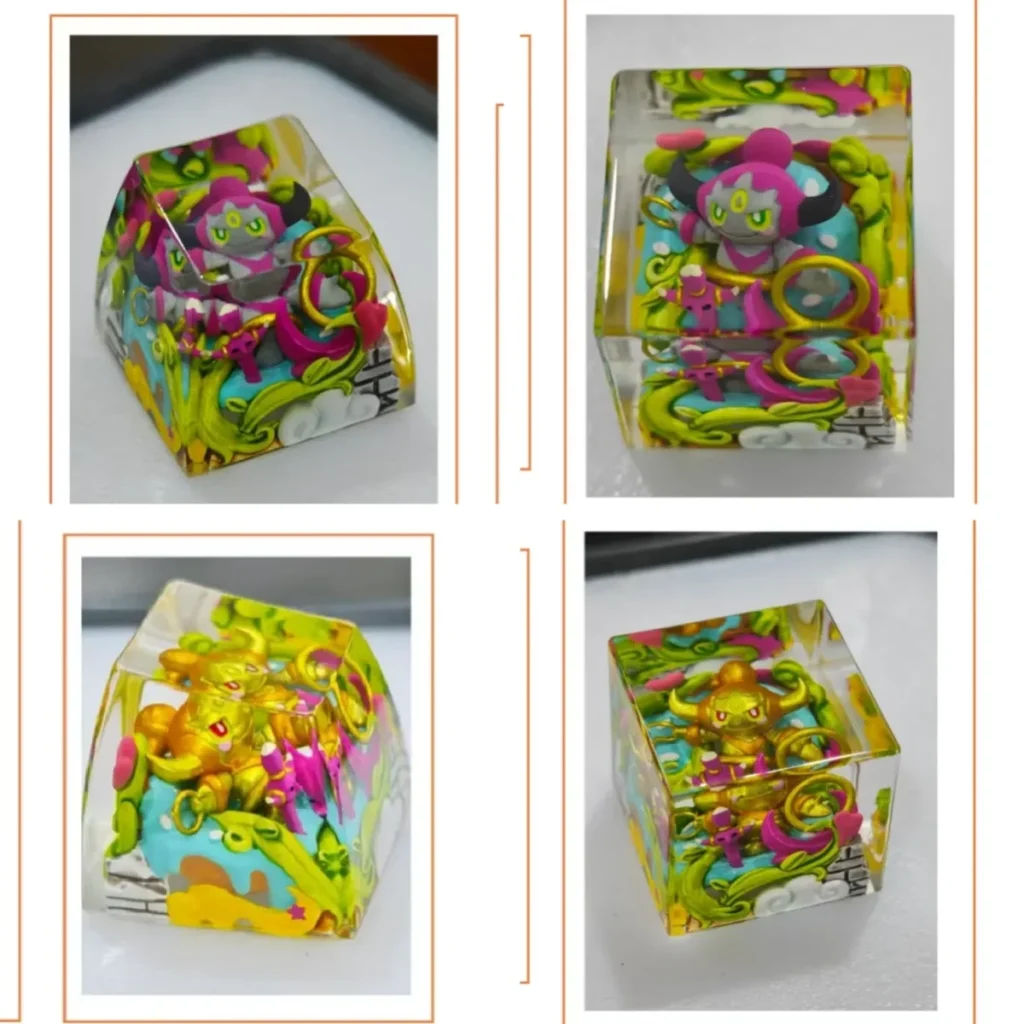 Exquisite hand-sculpted Pokemon Hoopa Keycap, a vibrant and detailed anime-accurate artisan keycap, perfect for collectors.