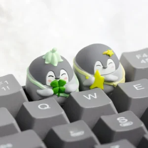 Whimsical green penguin handcrafted resin keycap, a smooth, vibrant custom ESC keycap bringing positive charm to any mechanical keyboard setup.