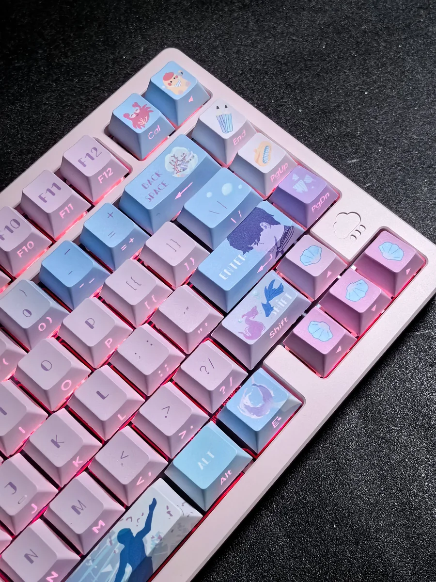 Rafayel Keycap Set: a detailed view of the exclusive double-shot PBT keycaps, showcasing elegant character-inspired motifs.