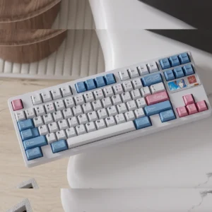 Showcasing exclusive Rem PBT Dye-Sub keycaps set, the Re:Zero Maid Set features vibrant blue and white anime artistry.