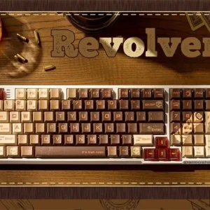 Distinctive Revolver Keycap Set, a full PBT collection with vintage firearm motifs and industrial details, creating an artistic, adventurous look.