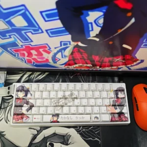 Vibrant Whimsical Rikka Keycap Set featuring Takanashi Rikka art, side-printed legends, and bright shine-through PBT for a playful look.