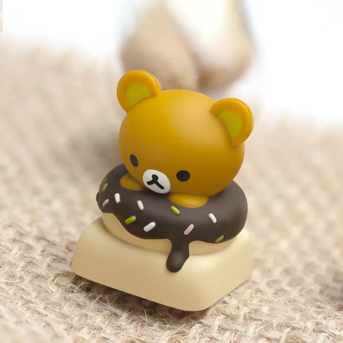 Iconic Rilakkuma Donut Artisan Keycap gallery: charming Rilakkuma and donut design, vibrantly handcrafted resin for custom mechanical ESC keys.
