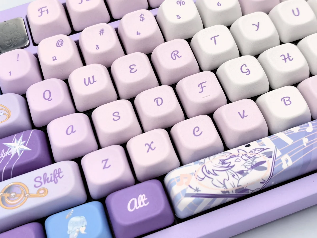 Distinctive Robin FOA Keycap Set, artistically angled to showcase the calm pastel blue and serene bird-inspired aesthetic.