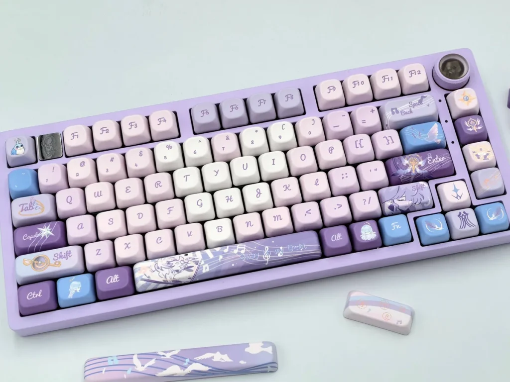 Distinctive Robin FOA Keycap Set featuring serene pastel blue and an artistic bird-inspired aesthetic for a calm keyboard.