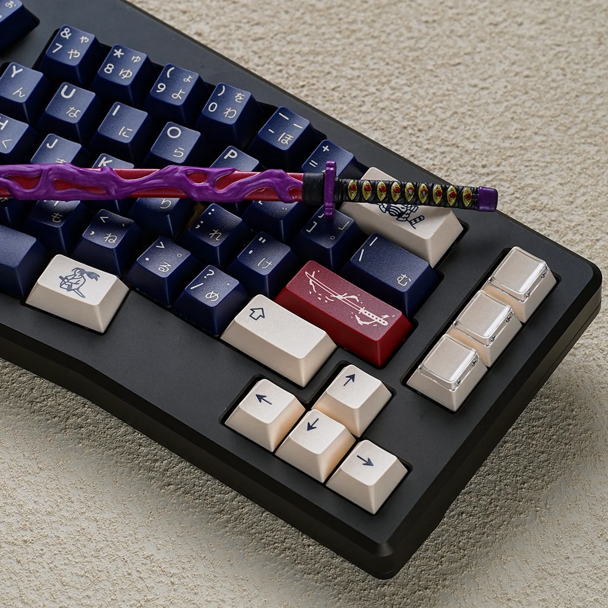 Ronin Keycaps set gallery: authentic samurai spirit aesthetic and premium tripleshot ABS legends, shown from multiple angles with sharp details.