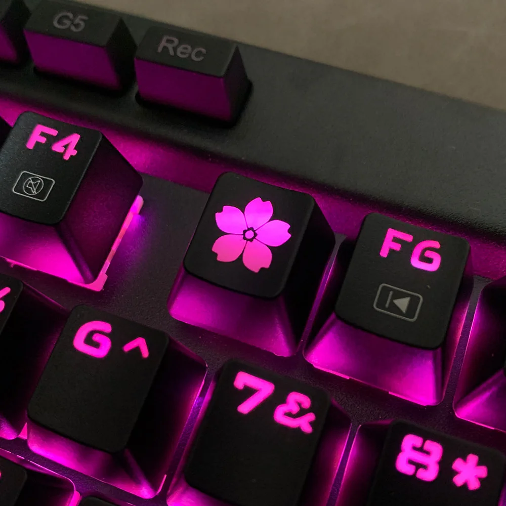 A gallery of the elegant Glowing Sakura Keycap ESC, highlighting its illuminated cherry blossom motif and premium backlit ABS from various artistic perspective.