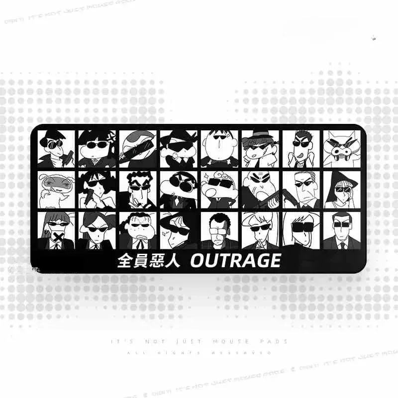 Exclusive Shin-chan Desk Mat featuring the edgy and humorous Villains Crew design on a large black gaming mouse pad, perfect for fans.