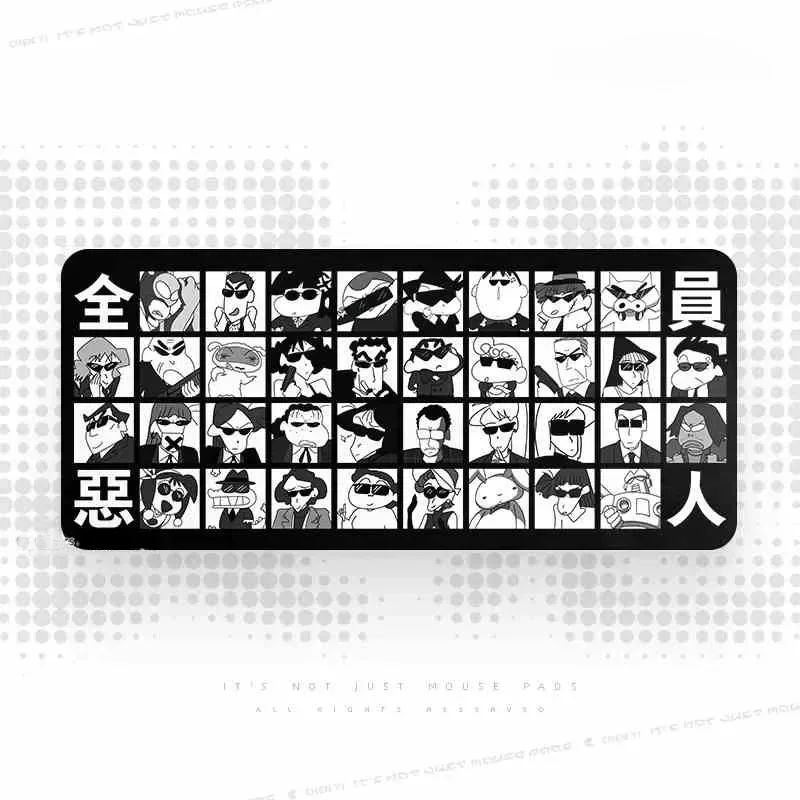 Exclusive Crayon Shin-chan Villains Crew large gaming desk mat on a sleek black background, featuring edgy characters for a playful setup.