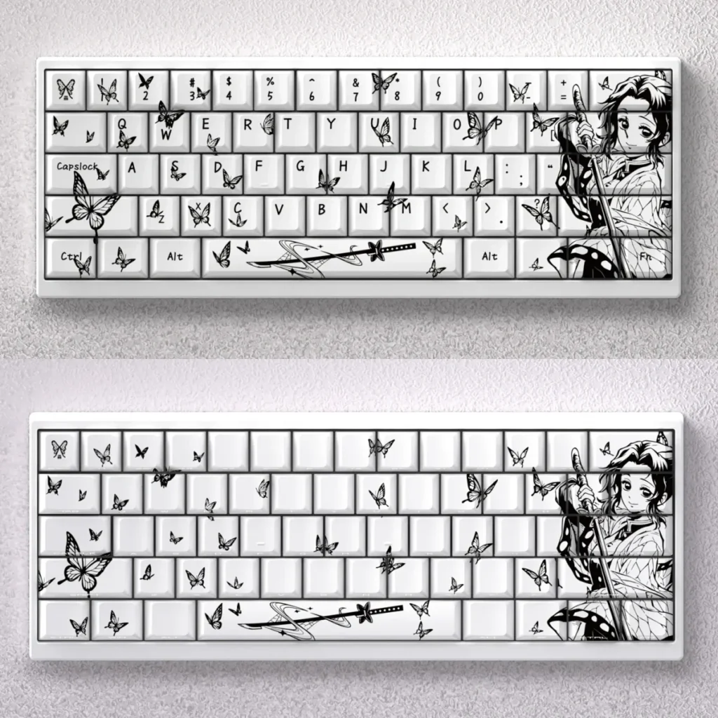 Exclusive Demon Slayer Shinobu Kocho keycap set, a stunning custom anime mechanical keycap featuring a vibrant butterfly motif and elegant artistry.
